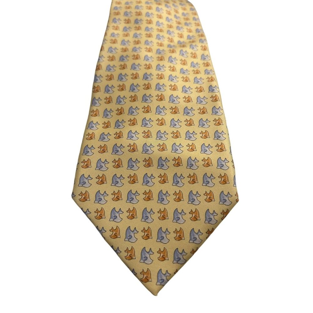 Nicola Ferri Yellow Silk Tie With Fox & Hound Pattern